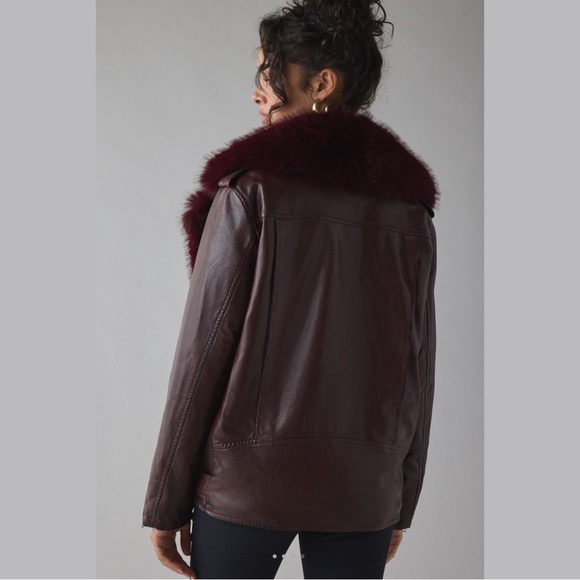 Azalea Wang Aurelia Faux Leather Moto Jacket XL Burgundy Faux Fur Collar NWT - Picture 15 of 16